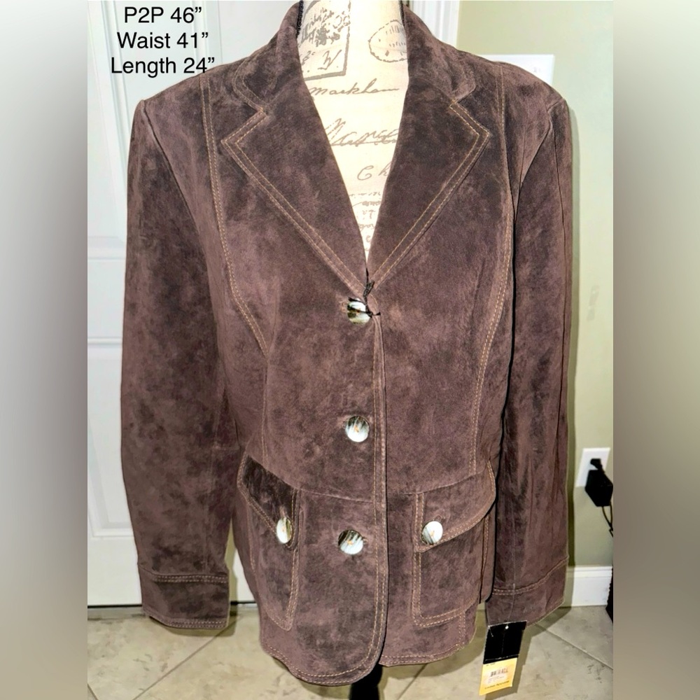 B Collection DEADSTOCK NWT 90s Y2K Suede Leather Blazer XL with Shoulder Pads